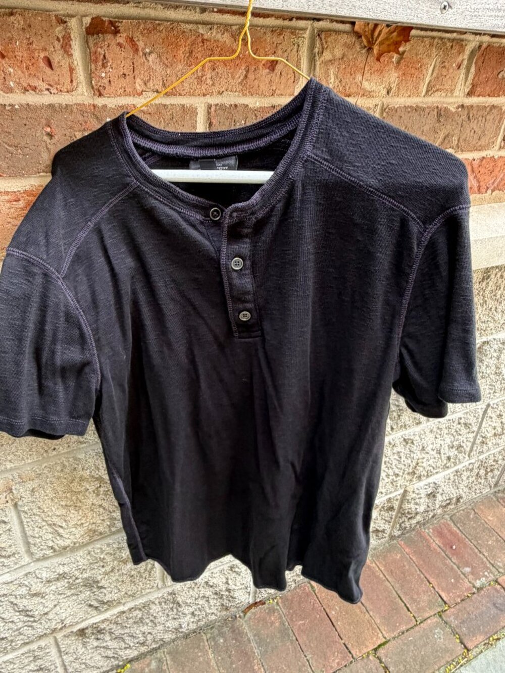 Mens Marc Anthony Short-Sleeve Button-Up Henley Shirt- Black